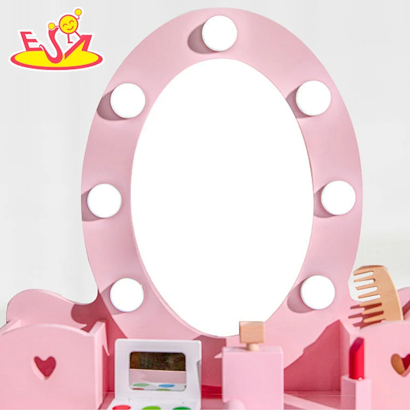 Most popular girls pink wooden dressing table with LED mirror W08H192