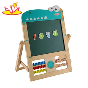 Kids Educational Toy Double-sided Wooden Magnetic Drawing Board With Abacus W12B231