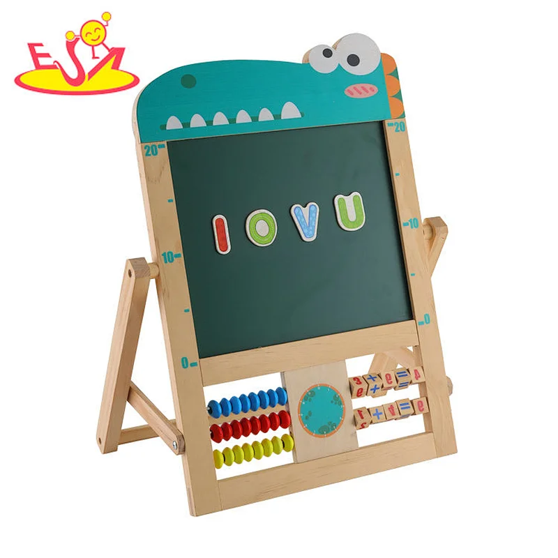 Kids Educational Toy Double-sided Wooden Magnetic Drawing Board With Abacus W12B231