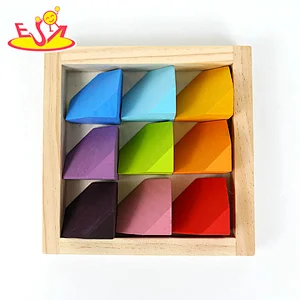 18 Pcs Educational Corner Stone Toys Rainbow Wooden Building Blocks For Kids W11D024