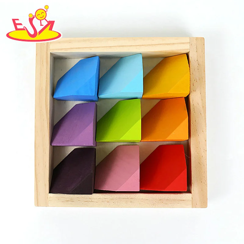 18 Pcs Educational Corner Stone Toys Rainbow Wooden Building Blocks For Kids W11D024