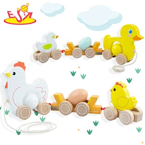 Hot Selling Kids Educational Pull Along Toy Wooden Chick Dragging Cart W05B211