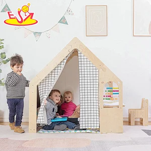 Multifunctional Kids Educational Wooden Playhouse With Table And Chair W01D256