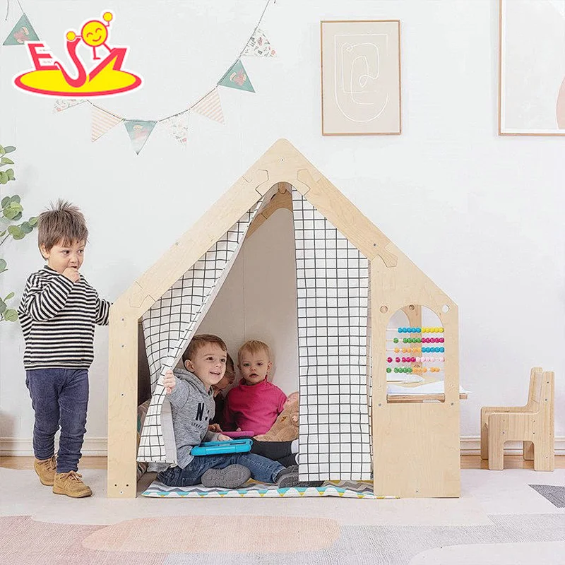 Multifunctional Kids Educational Wooden Playhouse With Table And Chair W01D256