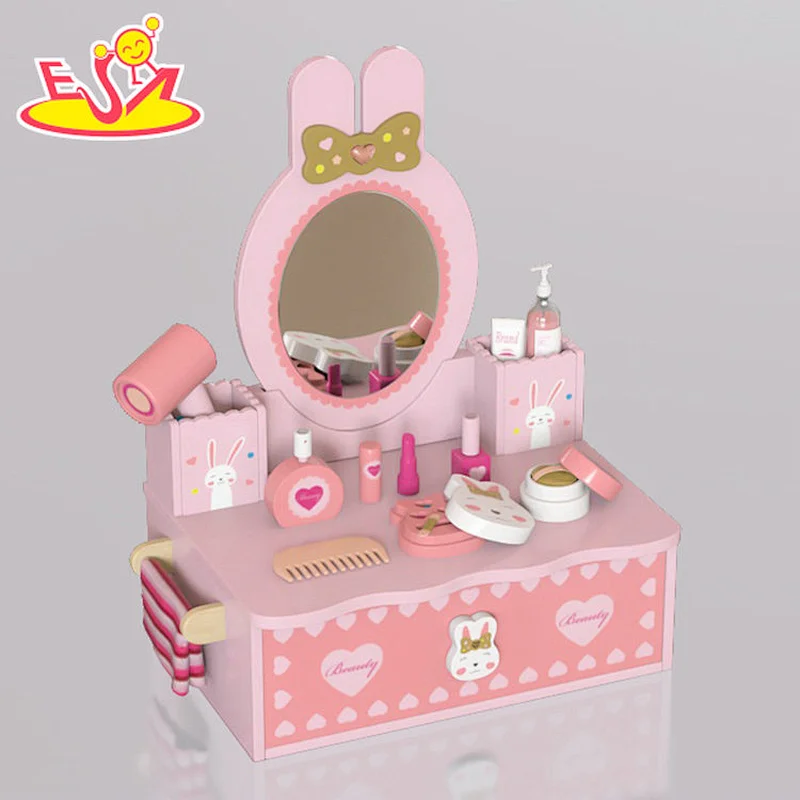 New Arrival Makeup Pretend Play Wooden Pink Bunny Dressing Table For Kids W10D577