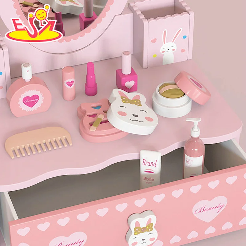 New Arrival Makeup Pretend Play Wooden Pink Bunny Dressing Table For Kids W10D577