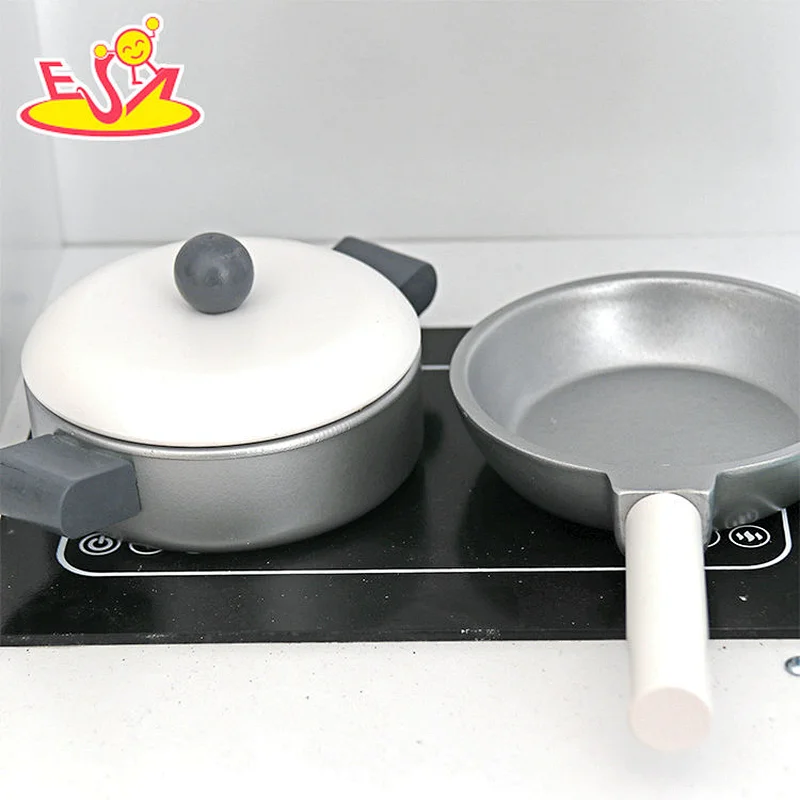 Customize Kids Play House Modern White Wooden Kitchen Toy With Accessories W10C738