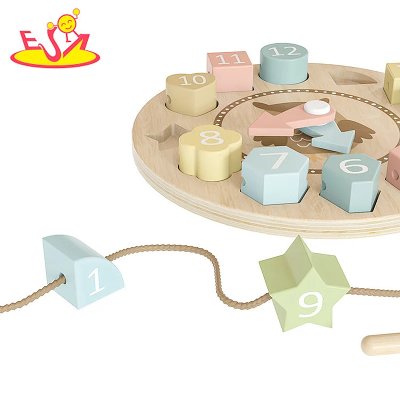Educational Threading Toy Wooden Cartoon Owl Clock Puzzle For Kids W14K067B
