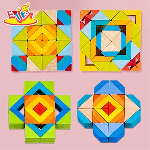 Kids Stacking 3D Puzzles 48 Pcs Wooden Geometric Building Blocks With Cards W13A291