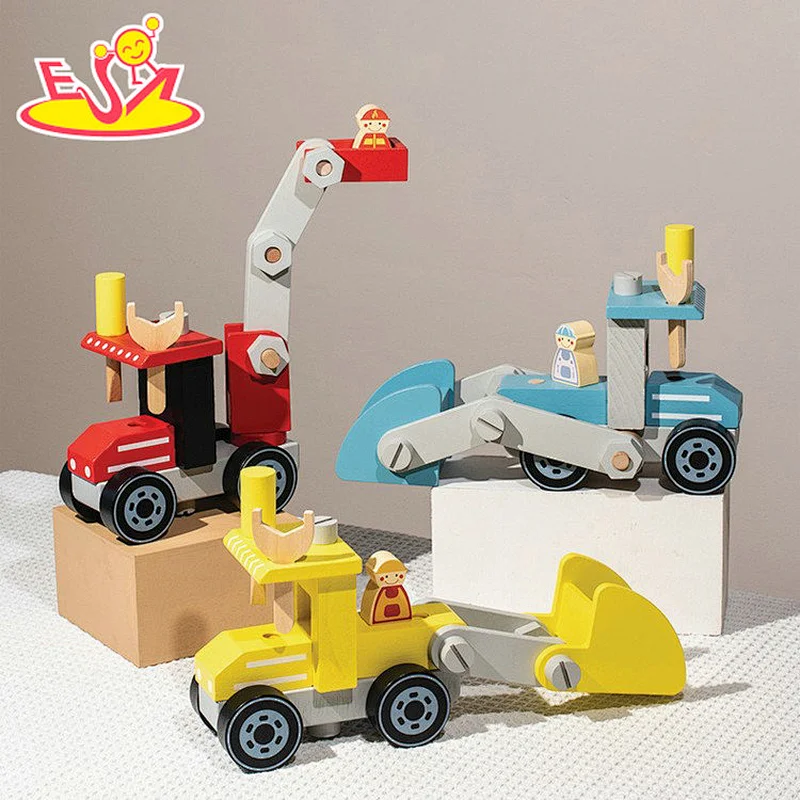 Educational Assembly Engineering Tools Set Wooden Fire Truck Toy For Kids W04A598