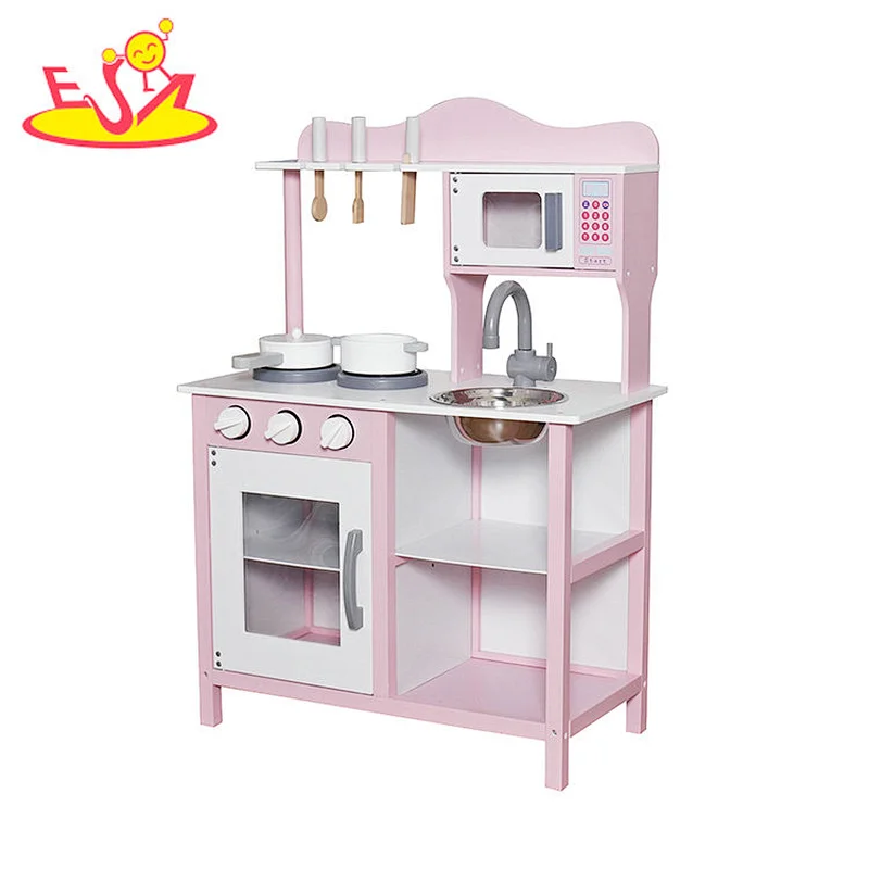 2023 Update cheap pink wooden kitchen toy set for children W10C404I