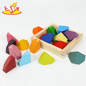 18 Pcs Educational Corner Stone Toys Rainbow Wooden Building Blocks For Kids W11D024