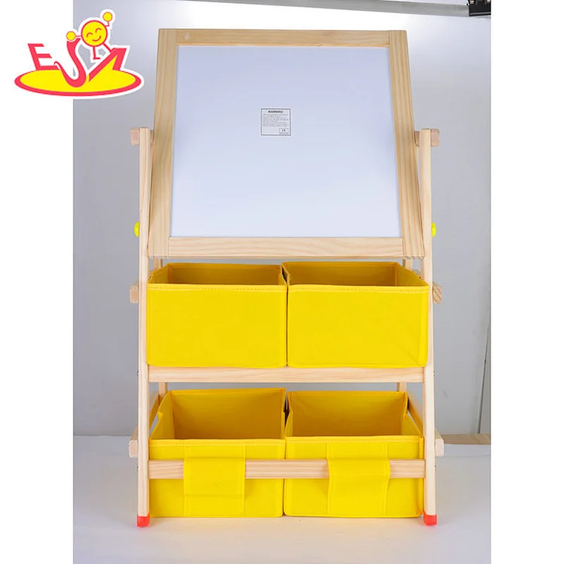 New Arrival Kids Double-sided Wooden Drawing Board With 2 Layer Storage W12B237