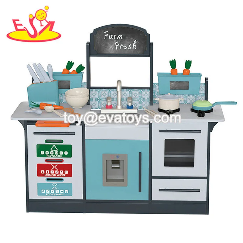 Hot Selling Kids Pretend Role Play Wooden Kitchen Toy With Accessories W10C764