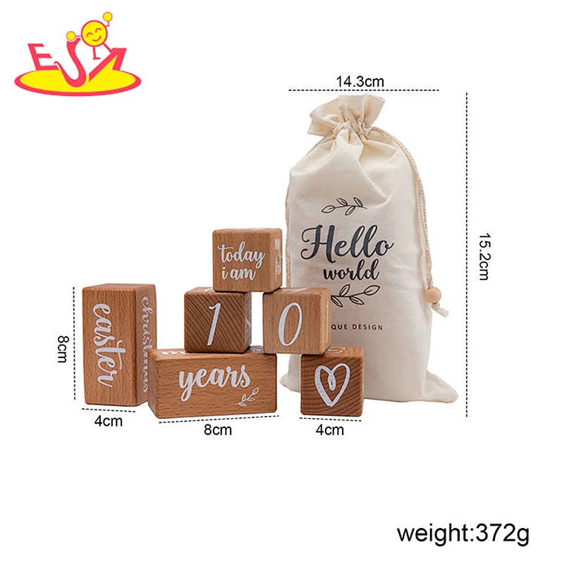 Desktop Decoration Beech Wooden Baby Monthly Milestone Blocks For Gift W09F033