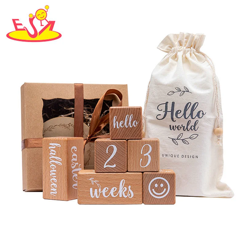 Desktop Decoration Beech Wooden Baby Monthly Milestone Blocks For Gift W09F033