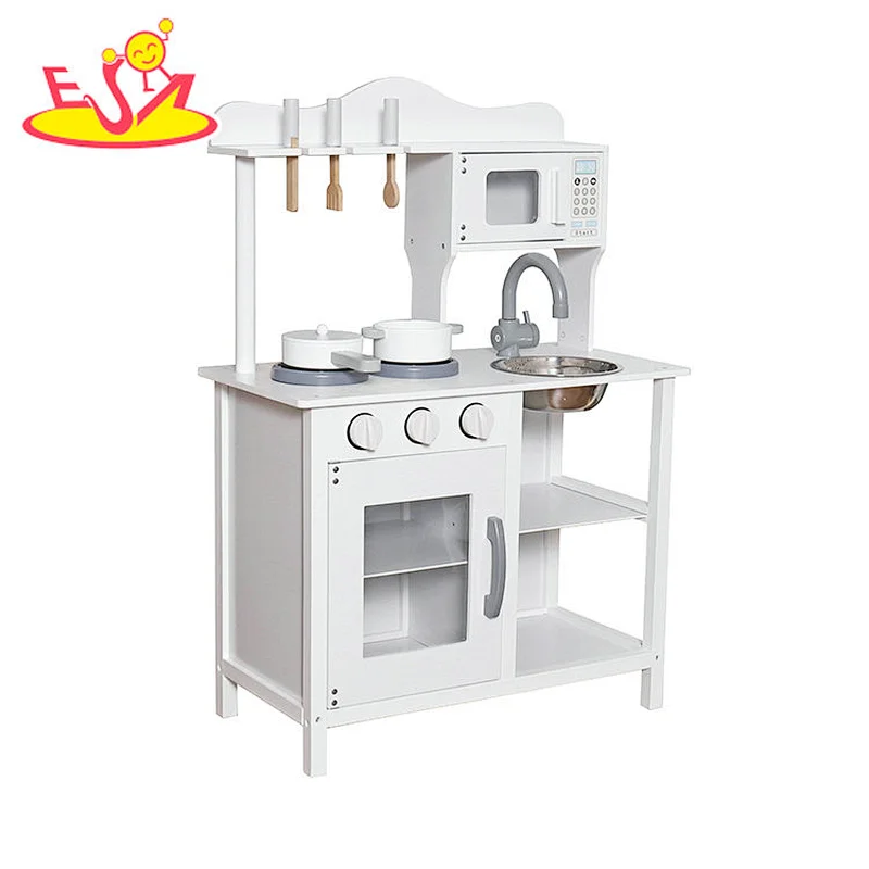 2023 New update cheap wooden white toy kitchen for kids W10C404H