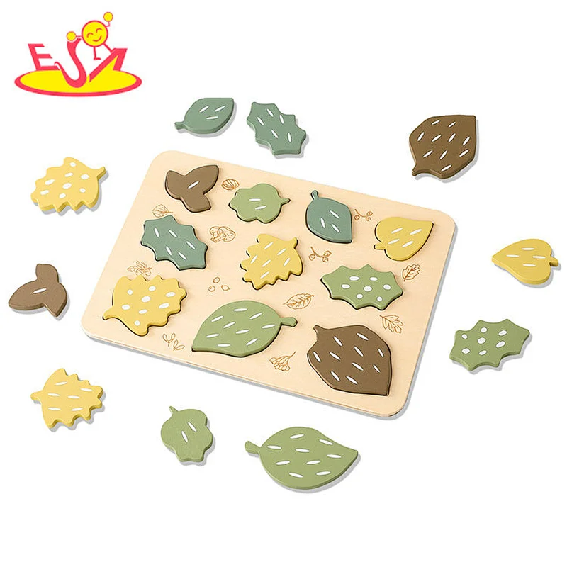 Preschool Educational Leaf Shaped Natural Wooden Number Puzzle For Kids W14A377