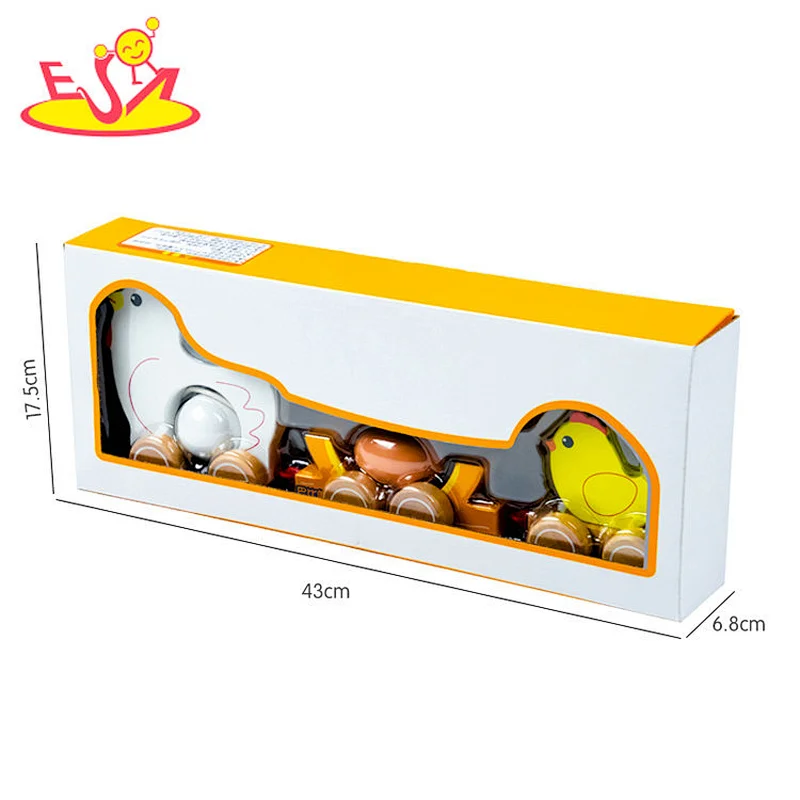 Hot Selling Kids Educational Pull Along Toy Wooden Chick Dragging Cart W05B211