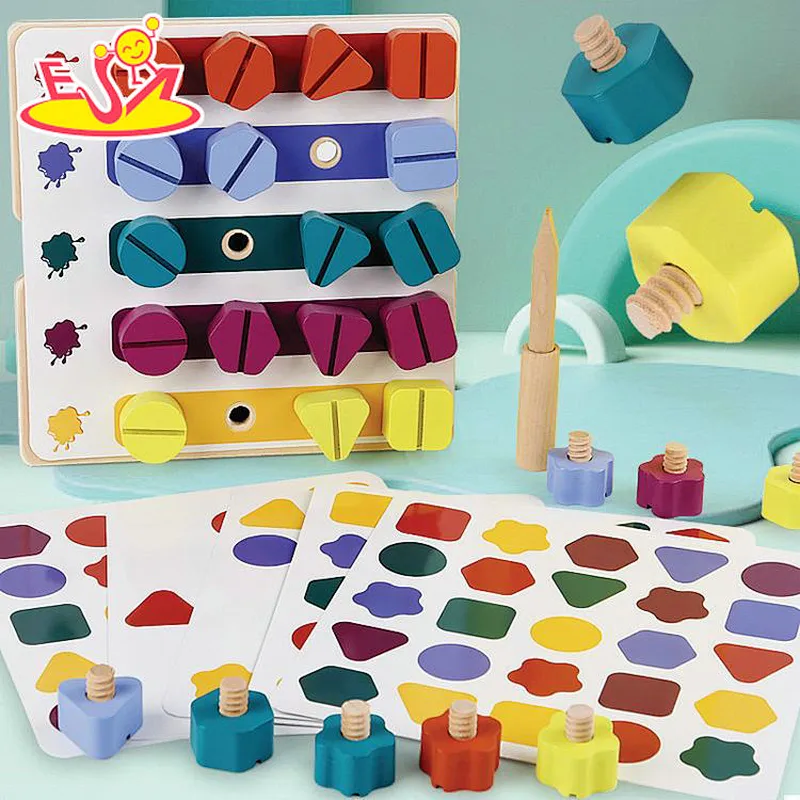 Popular Color Shape Learning Assembly Wooden Screw Puzzle Toy For Kids W03C054