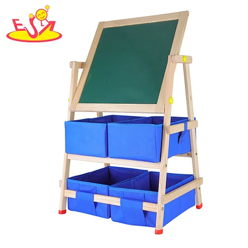 New Arrival Kids Double-sided Wooden Drawing Board With 2 Layer Storage W12B237