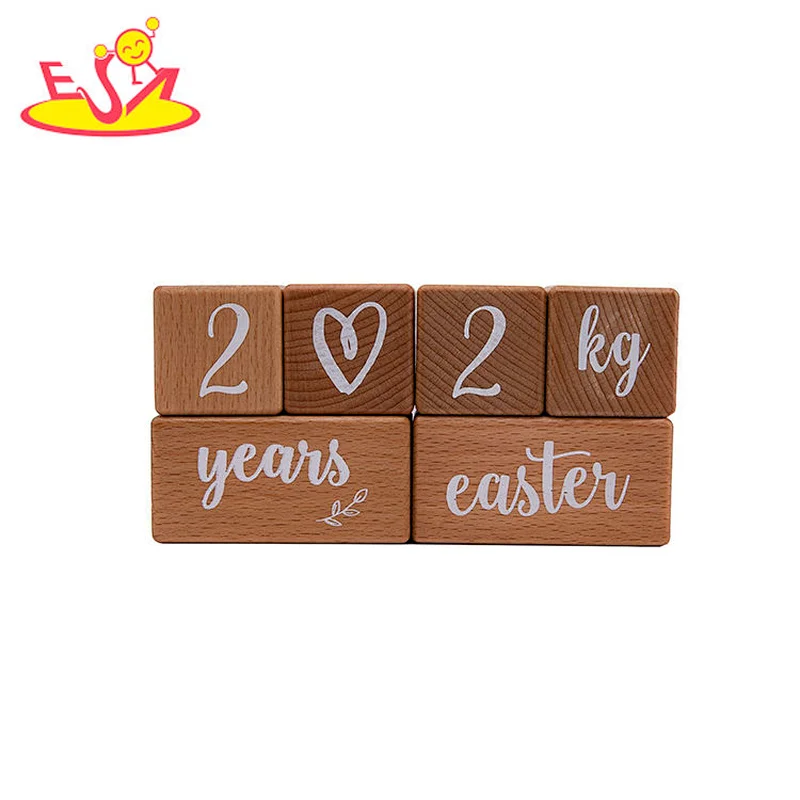 Desktop Decoration Beech Wooden Baby Monthly Milestone Blocks For Gift W09F033