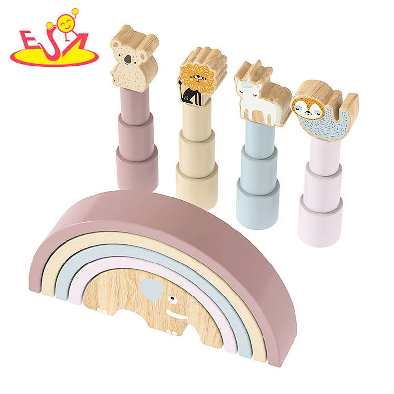 Customize new colorful wooden rainbow stacker for kids W11F114