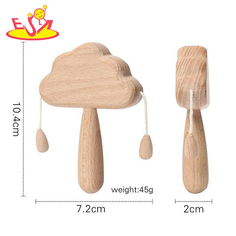 High Quality Chewable Natural Wooden Cloud Shaped Rattle Toy For Baby W07I200