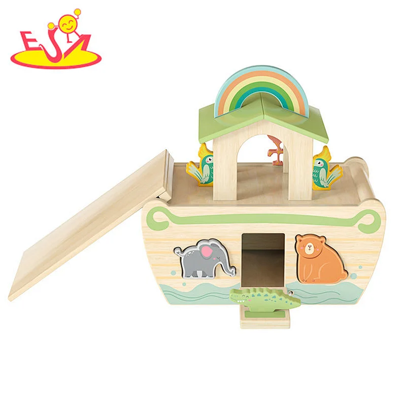 Hot Selling Educational Animal Shape Sorter Wooden Noah Ark Toy For Kids W12D484