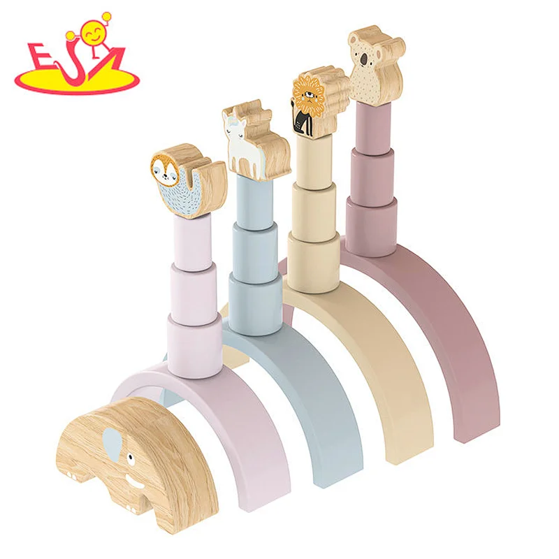 Customize new colorful wooden rainbow stacker for kids W11F114