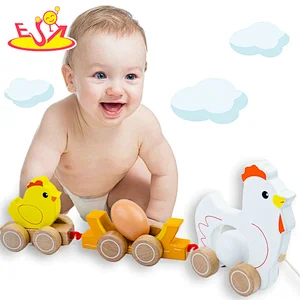 Hot Selling Kids Educational Pull Along Toy Wooden Chick Dragging Cart W05B211