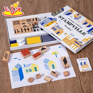 2023 New Educational DIY Art Craft Wooden Town Stamp Toy Set For Kids W18A210