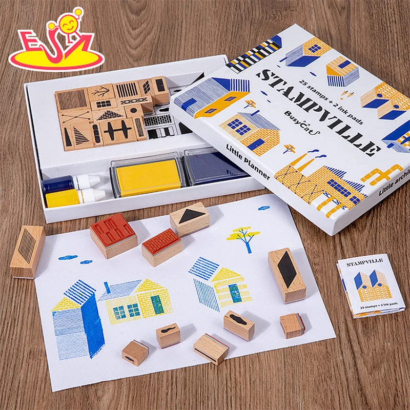 2023 New Educational DIY Art Craft Wooden Town Stamp Toy Set For Kids W18A210