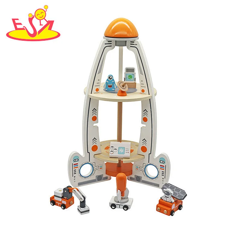 New Arrival Preschool Educational Model Wooden Space Rocket Toy For Kids W04F045