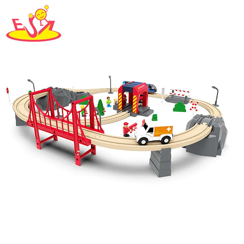 70 Pcs Track Set Educational Assembly Wooden Train Railway Toy For Kids W04C240