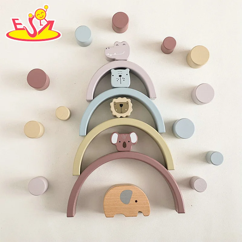 Early Learning Balance Toy Cartoon Animal Wooden Stacking Blocks For Kids W13D406