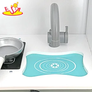 Customize Kids Play House Modern White Wooden Kitchen Toy With Accessories W10C738