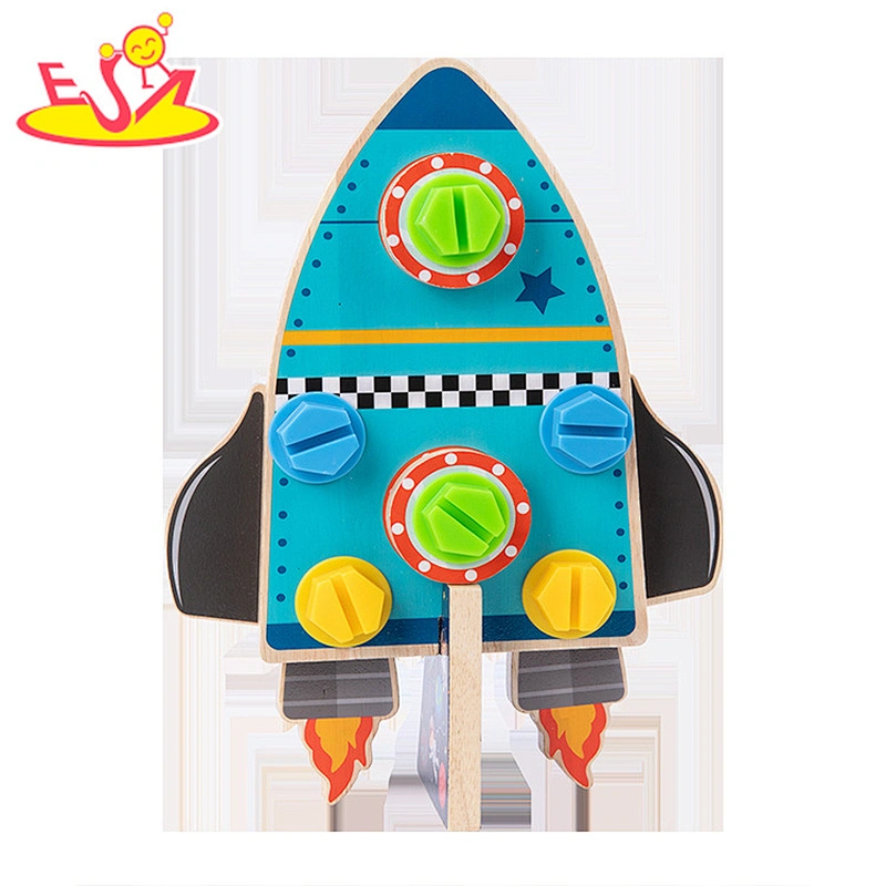 Early Educational DIY Toy Double-sided Wooden Rocket Screw Nut Board For Kids W03C052