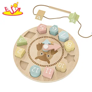 Educational Threading Toy Wooden Cartoon Owl Clock Puzzle For Kids W14K067B