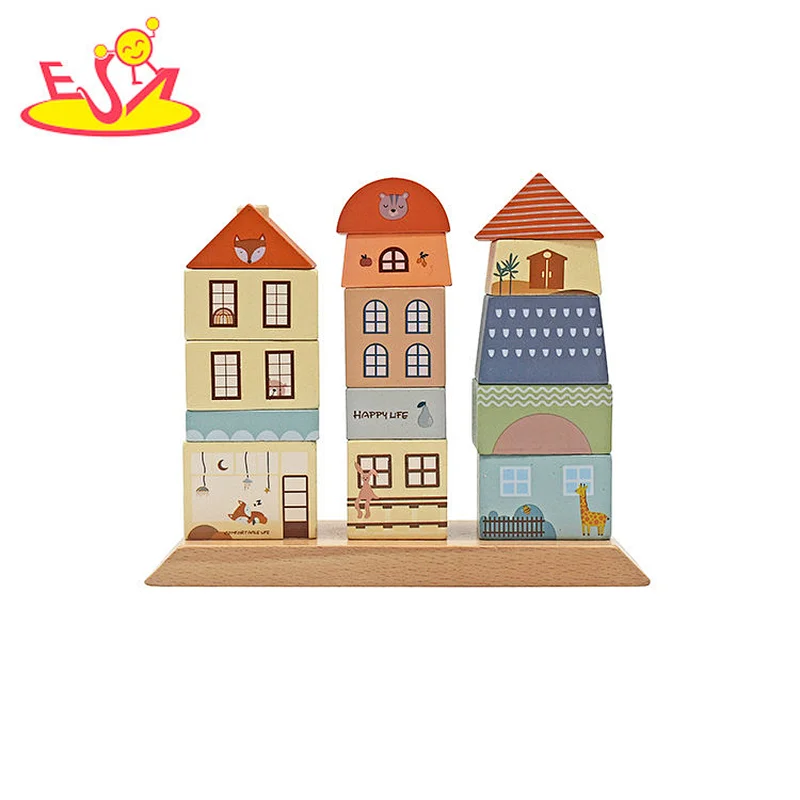 Hot Selling Educational 18 Pcs Construction Wooden Building Blocks For Kids W13A297