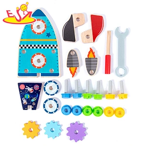 Early Educational DIY Toy Double-sided Wooden Rocket Screw Nut Board For Kids W03C052