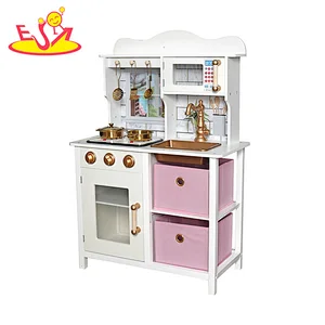 Wholesale Kids Cooking Toy Simulation Mini Wooden Play Kitchen With Sound Light W10C698B