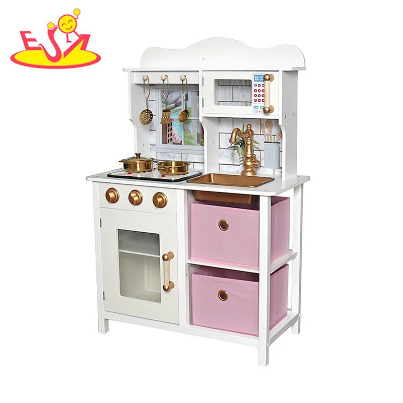 Wholesale Kids Cooking Toy Simulation Mini Wooden Play Kitchen With Sound Light W10C698B
