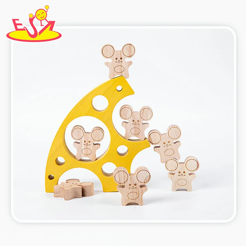 Educational Mouse and Cheese Blocks Wooden Balance Stacking Toy For Kids W13D411