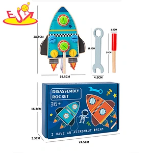 Early Educational DIY Toy Double-sided Wooden Rocket Screw Nut Board For Kids W03C052
