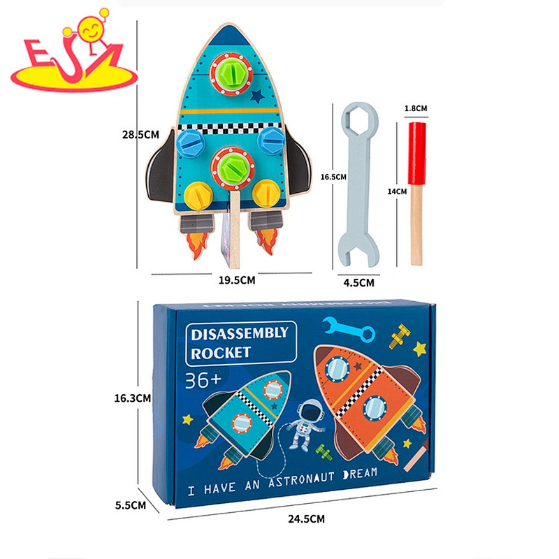 Early Educational DIY Toy Double-sided Wooden Rocket Screw Nut Board For Kids W03C052