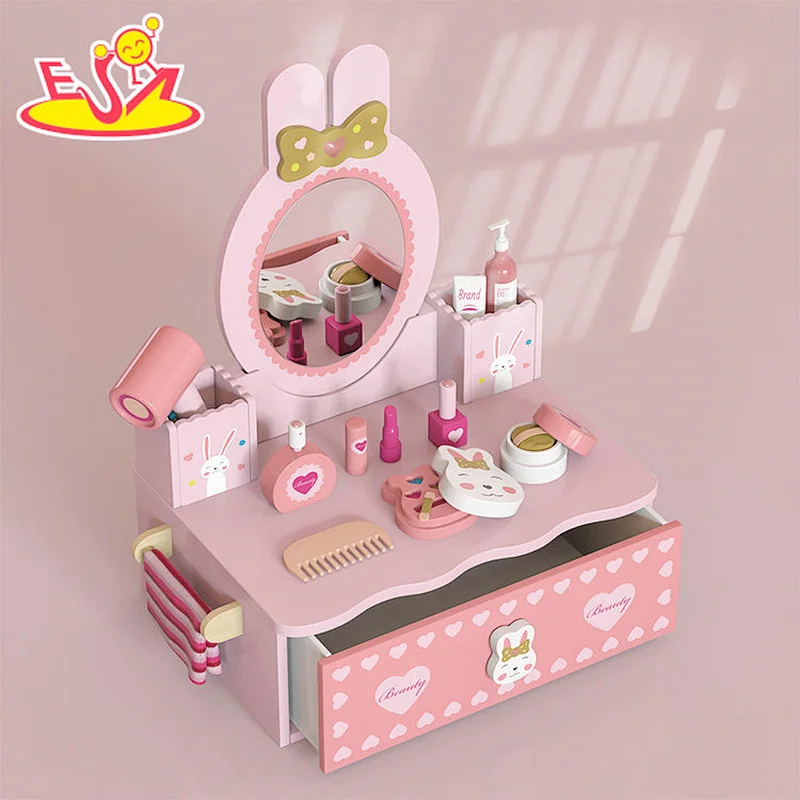 New Arrival Makeup Pretend Play Wooden Pink Bunny Dressing Table For Kids W10D577