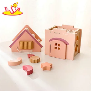 Multifunction Educational Pink House Shaped Wooden Shape Sorter Toy For Kids W12D497