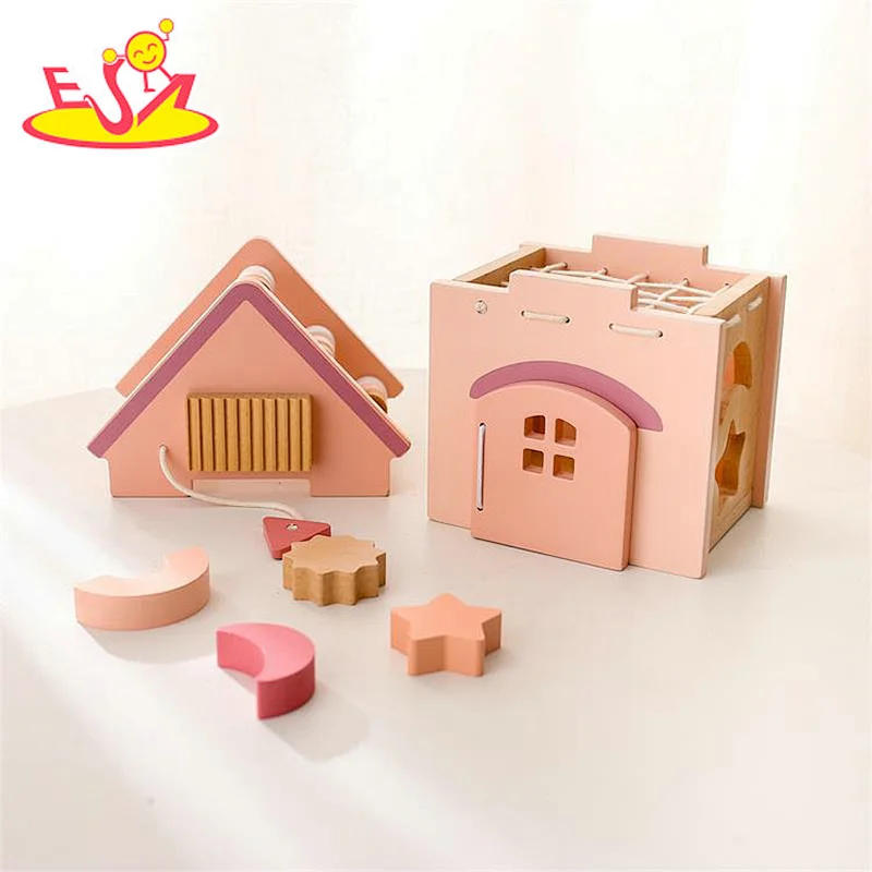 Multifunction Educational Pink House Shaped Wooden Shape Sorter Toy For Kids W12D497