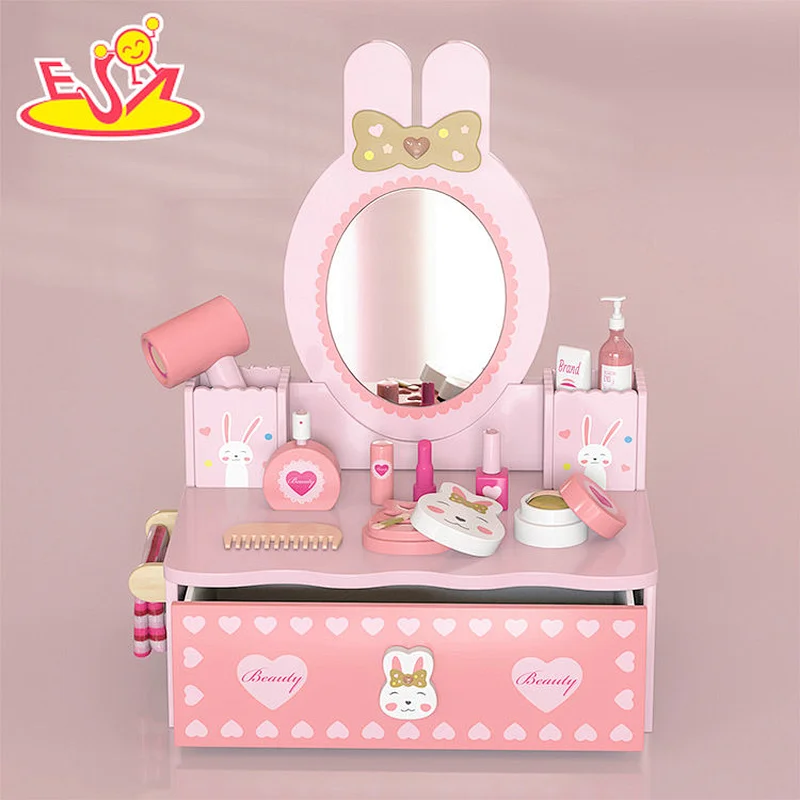 New Arrival Makeup Pretend Play Wooden Pink Bunny Dressing Table For Kids W10D577